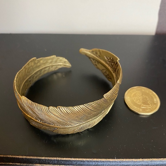Feather Cuff Bracelet in Solid Brass Moon Raven Designs Adjustable - Picture 4 of 7